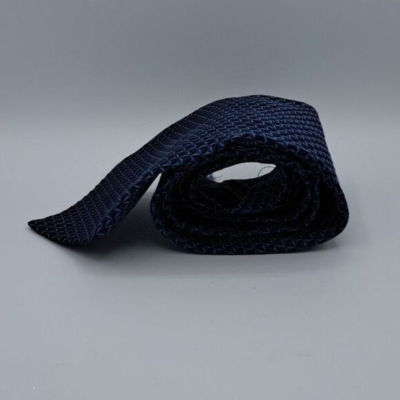 Ermenegildo Zegna 100% Silk Necktie Luxury Blue Geometric Pattern Italy Long - Picture 2 of 8